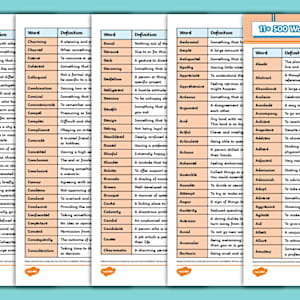 11+ Vocabulary List - 500 Words & Definitions - Twinkl