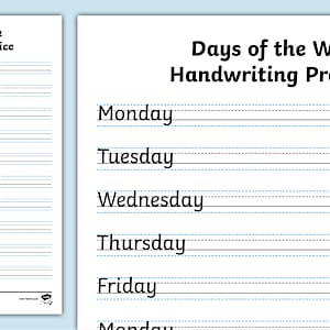Days Of The Week - Handwriting Practice Sheet