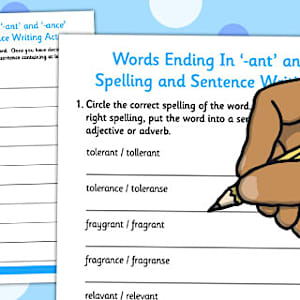 Words Ending In Ant & Ance: Suffix Spelling Activity