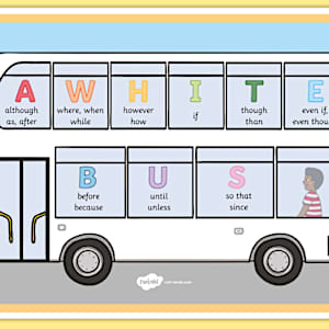 A WHITE BUS Conjunctions and Adverbials for Cohesion Display Poster