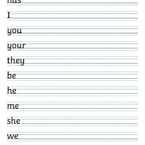 Year 1 Common Exception Words Handwriting Worksheets