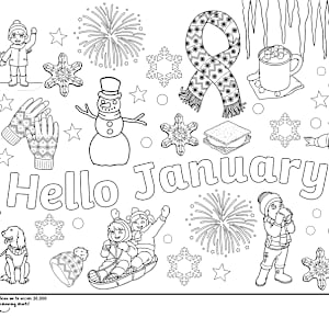 Hello January Colouring Page - Twinkl - KS1